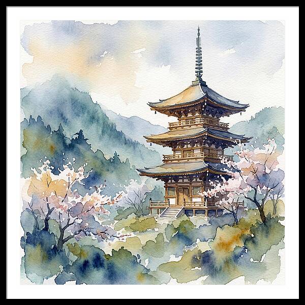 Temple Pagoda Amidst Blossoms