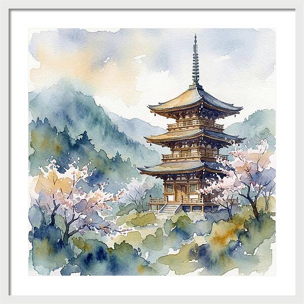 Temple Pagoda Amidst Blossoms