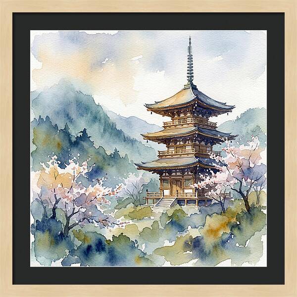 Temple Pagoda Amidst Blossoms