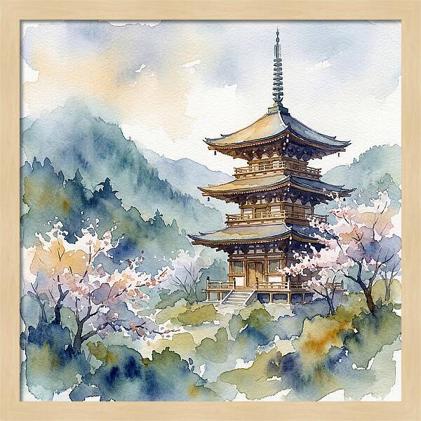 Temple Pagoda Amidst Blossoms