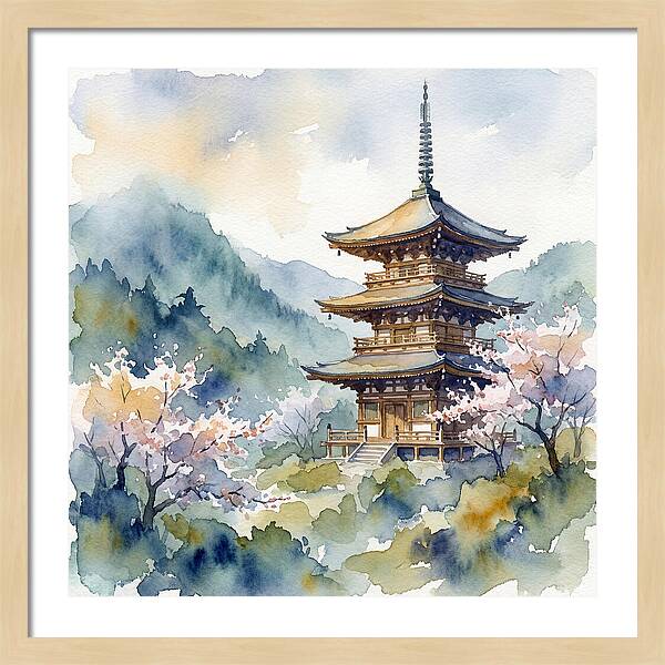 Temple Pagoda Amidst Blossoms
