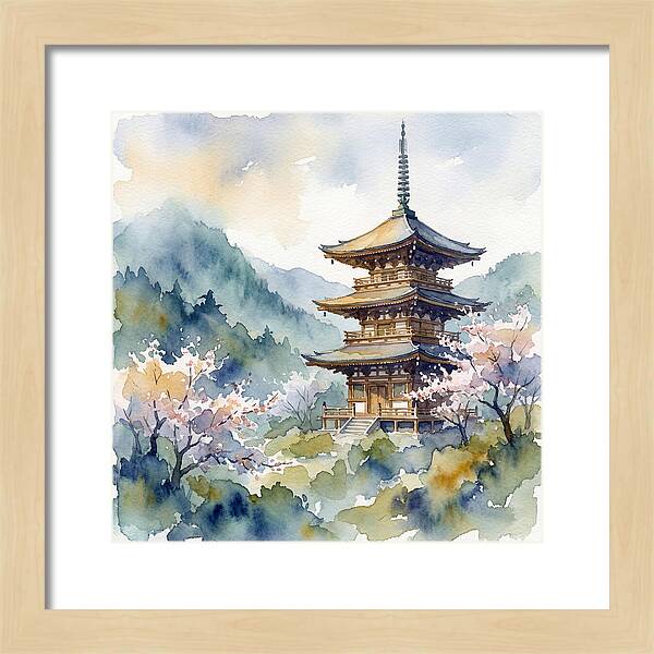 Temple Pagoda Amidst Blossoms
