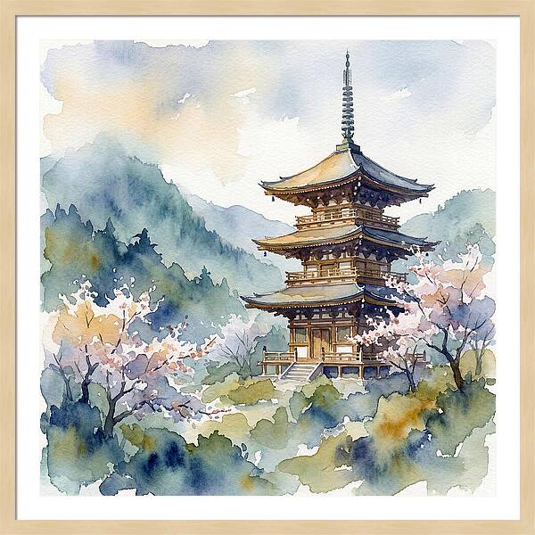 Temple Pagoda Amidst Blossoms