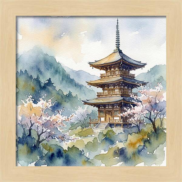 Temple Pagoda Amidst Blossoms