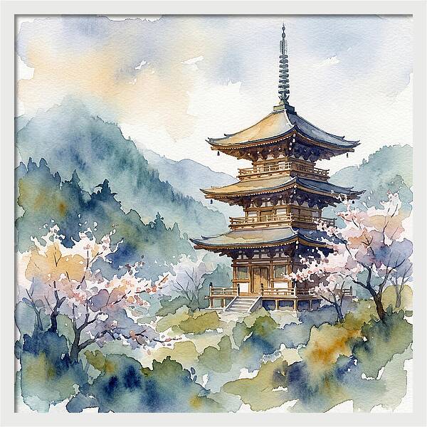 Temple Pagoda Amidst Blossoms