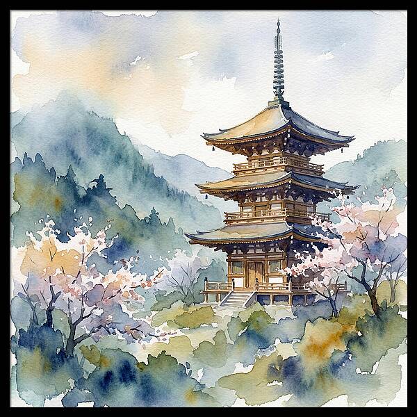 Temple Pagoda Amidst Blossoms