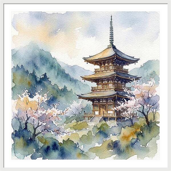 Temple Pagoda Amidst Blossoms