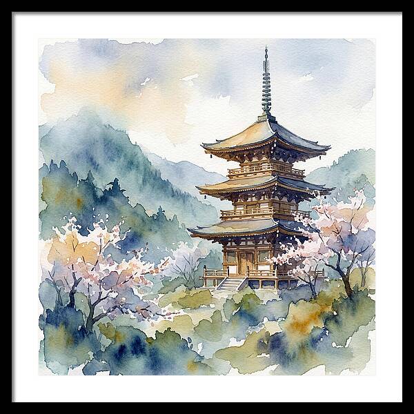 Temple Pagoda Amidst Blossoms