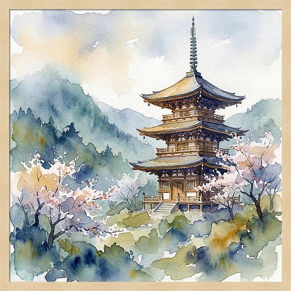 Temple Pagoda Amidst Blossoms