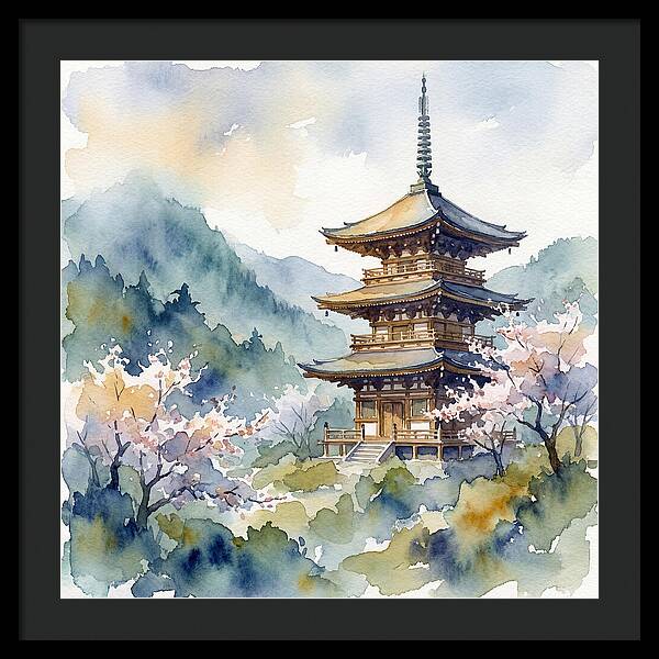 Temple Pagoda Amidst Blossoms