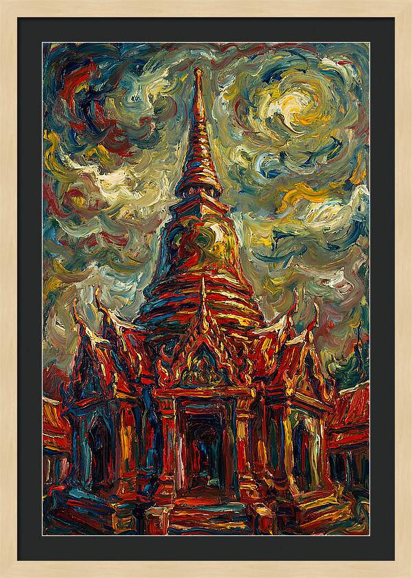 Temple Pagoda In Expressionist Style
