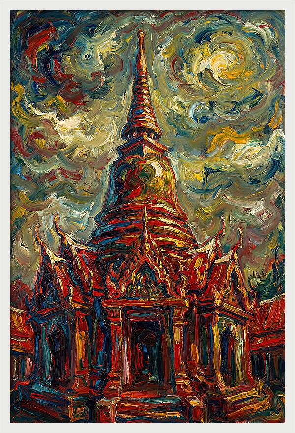 Temple Pagoda In Expressionist Style