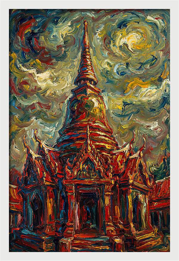 Temple Pagoda In Expressionist Style