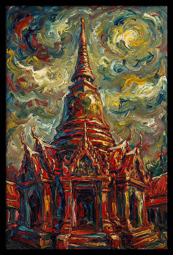 Temple Pagoda In Expressionist Style