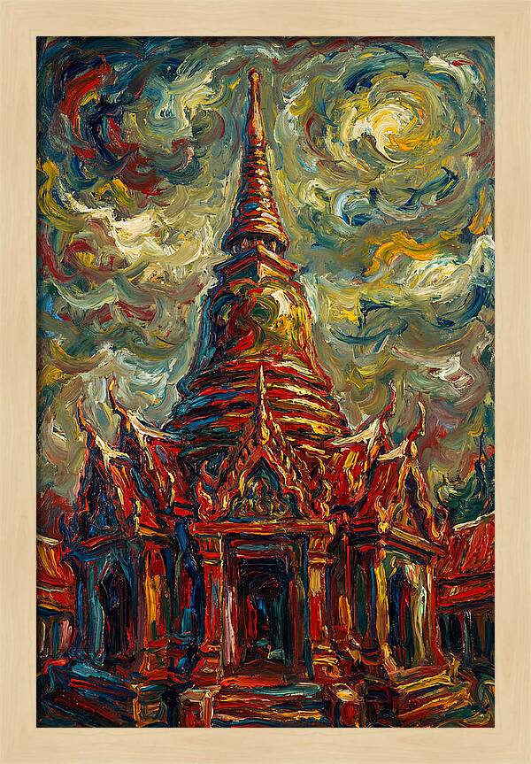 Temple Pagoda In Expressionist Style