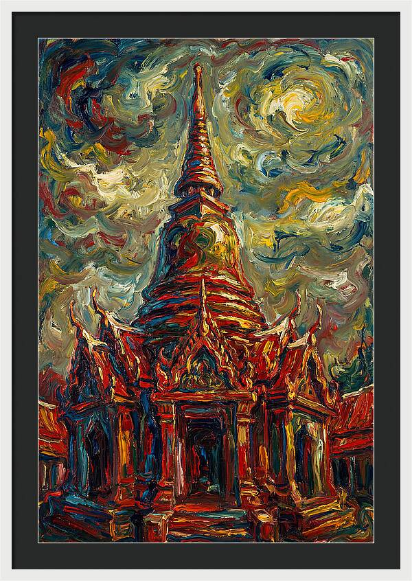Temple Pagoda In Expressionist Style