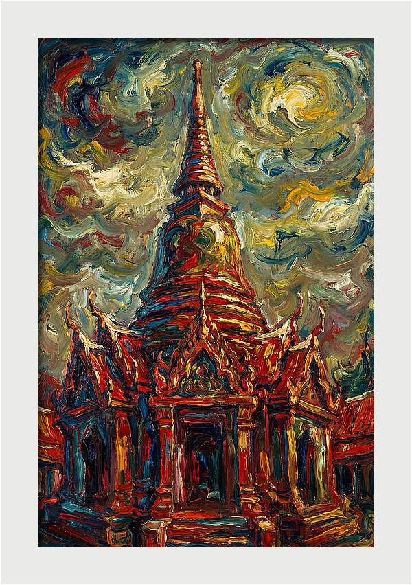 Temple Pagoda In Expressionist Style