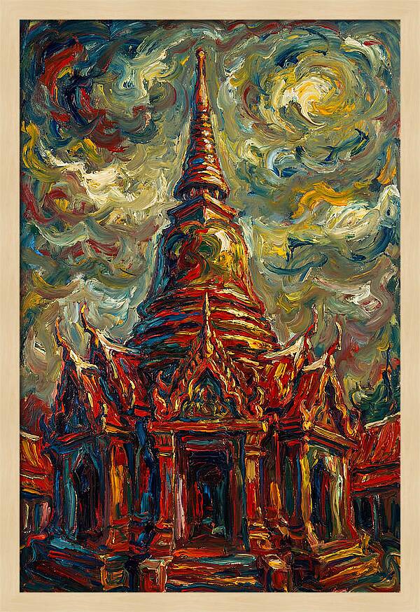 Temple Pagoda In Expressionist Style