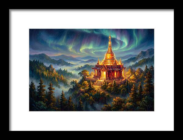 Temple Pagoda Under Aurora