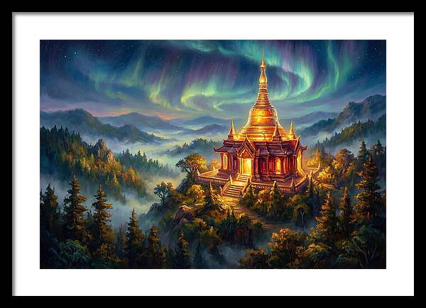Temple Pagoda Under Aurora