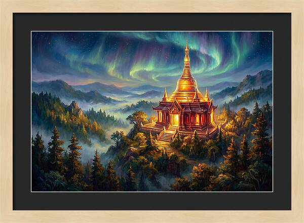 Temple Pagoda Under Aurora