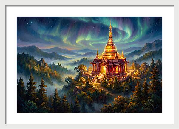 Temple Pagoda Under Aurora