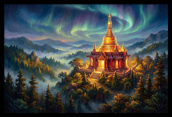 Temple Pagoda Under Aurora