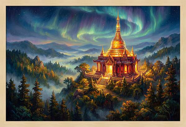 Temple Pagoda Under Aurora