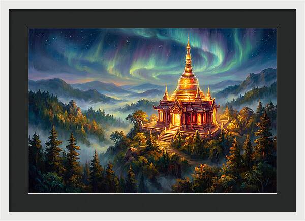 Temple Pagoda Under Aurora