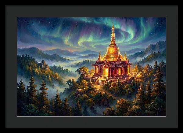 Temple Pagoda Under Aurora