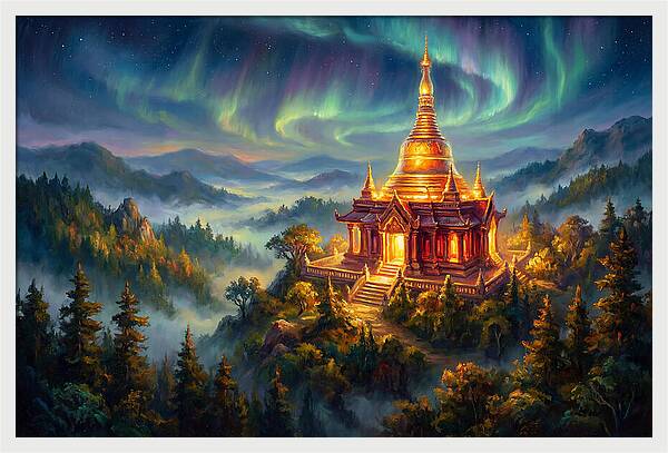 Temple Pagoda Under Aurora