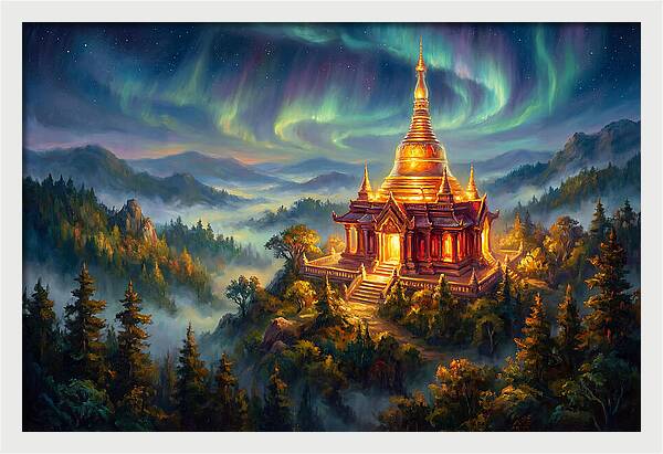 Temple Pagoda Under Aurora