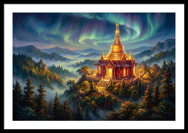 Temple Pagoda Under Aurora