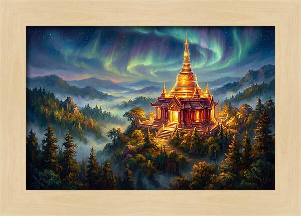 Temple Pagoda Under Aurora