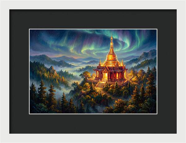 Temple Pagoda Under Aurora