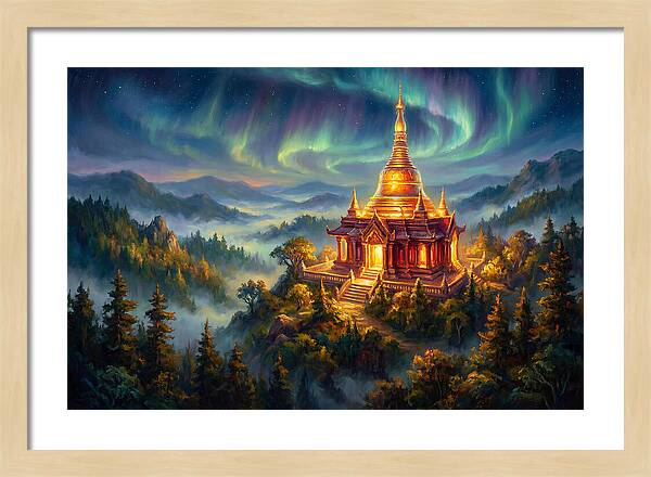 Temple Pagoda Under Aurora
