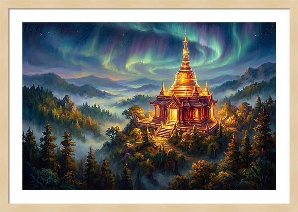 Temple Pagoda Under Aurora
