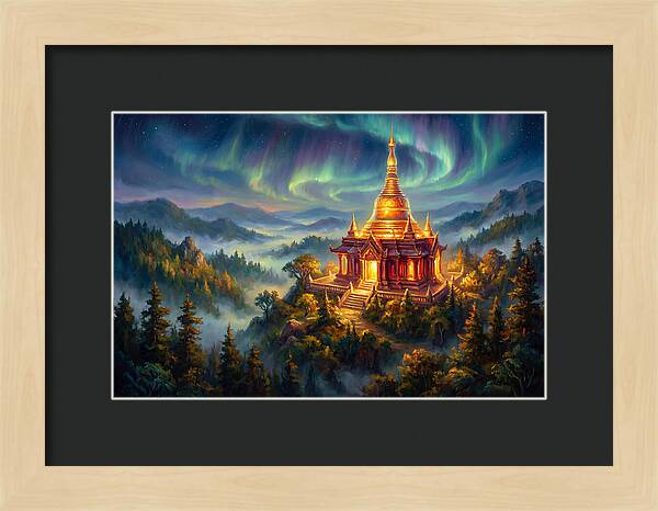 Temple Pagoda Under Aurora