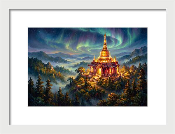 Temple Pagoda Under Aurora