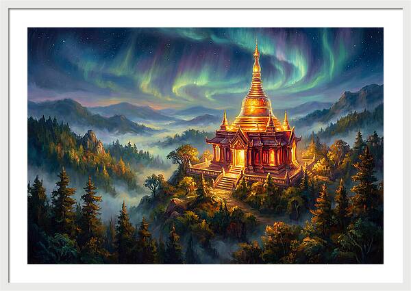 Temple Pagoda Under Aurora