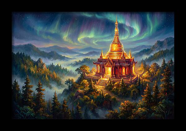 Temple Pagoda Under Aurora