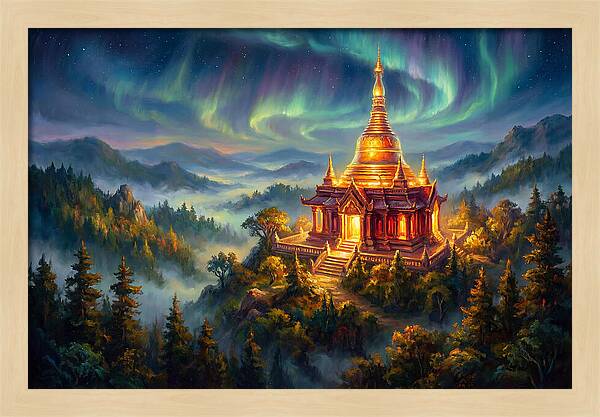 Temple Pagoda Under Aurora