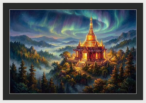 Temple Pagoda Under Aurora