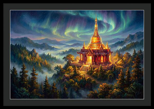 Temple Pagoda Under Aurora