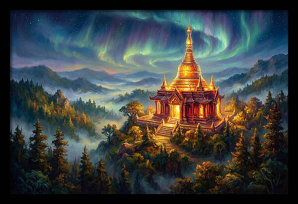 Temple Pagoda Under Aurora