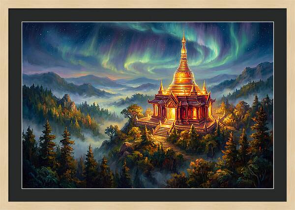Temple Pagoda Under Aurora