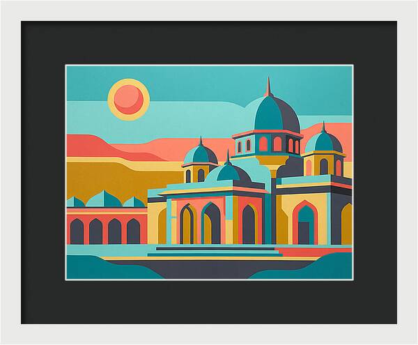 Temple Silhouettes Under Vibrant Sky