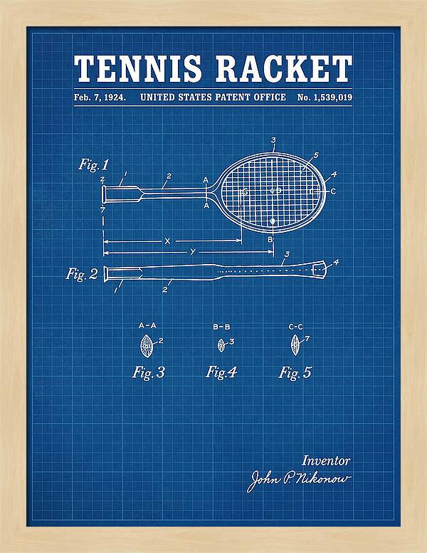 Tennis Racket Blueprint Patent Us1539019a