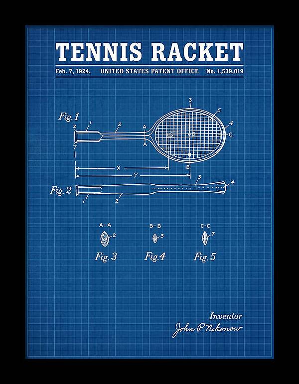 Tennis Racket Blueprint Patent Us1539019a