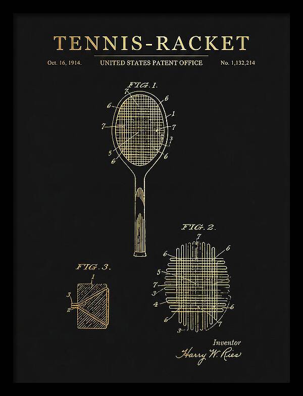 Tennis Racket Gold Patent Us1132214a